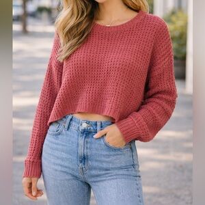 Pink Rose Women’s Rust Knit Sweater Cropped Long Sleeve Casual Size L